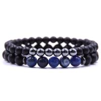 Gemstone Bracelet Set, with Elastic Thread, elastic & different materials for choice & Unisex, 6mm, 8mm, Length:Approx 7.5 Inch, 6Sets/Lot, Sold By Lot