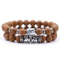 Gemstone Bracelet Set with Elastic Thread & Zinc Alloy Buddha antique silver color plated elastic & Unisex nickel lead & cadmium free 8mm Length Approx 7.5 Inch Sold By Lot