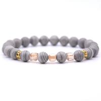 Natural Stone Bracelet, with Elastic Thread & Crystal & Tibetan Style, gold color plated, elastic & Unisex, more colors for choice, nickel, lead & cadmium free, 8mm, Length:Approx 7.5 Inch, 6/Lot, Sold By Lot
