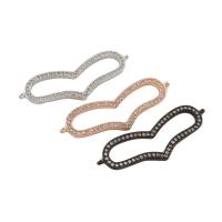 Brass Jewelry Connector, Heart, plated, micro pave cubic zirconia & 1/1 loop, more colors for choice, nickel, lead & cadmium free, 40x14x2mm, Hole:Approx 1.2mm, Sold By PC