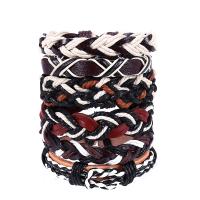 PU Leather Bracelet Set, with Linen, handmade, multilayer & Unisex & adjustable, Length:Approx 7 Inch, 6Strands/Lot, Sold By Lot