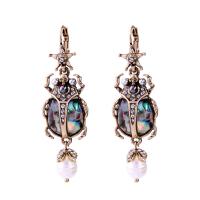 Zinc Alloy Drop Earrings with Abalone Shell & Plastic Pearl brass earring hook antique copper color plated for woman & with rhinestone lead & cadmium free Sold By Strand
