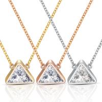 Stainless Steel Jewelry Necklace with 2.3inch extender chain Triangle plated oval chain & for woman & with cubic zirconia Sold Per Approx 16.5 Inch Strand