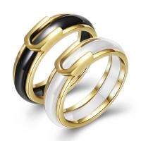aço inoxidável anel, with porcelana, cromado de cor dourada, unissex & tamanho diferente para a escolha, Mais cores pare escolha, vendido por PC
