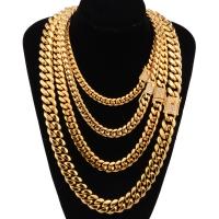 Stainless Steel Chain Necklace gold color plated & for man & with rhinestone Sold By Strand