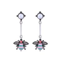 Tibetan Style Drop Earrings, Bee, plated, for woman & with rhinestone, more colors for choice, lead & cadmium free, 24x63mm, Sold By Pair