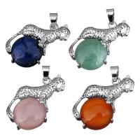Brass Jewelry Pendants with Gemstone Leopard silver color plated Approx Sold By PC