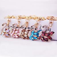 Zinc Alloy Key Chain with Crystal Swan gold color plated with rhinestone Sold By PC