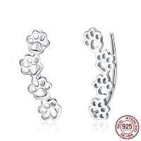 925 Sterling Silver Stud Earrings, Footprint, platinum plated, for woman & hollow, 8x21mm, Sold By Pair