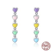 925 Sterling Silver Drop &  Dangle Earrings, Heart, for woman & enamel, 4x27mm, Sold By Pair