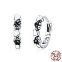 Thailand Sterling Silver Huggie Hoop Earring Heart micro pave cubic zirconia & for woman Sold By Pair