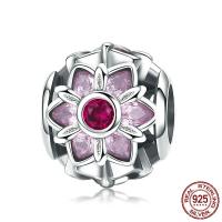Thailand Sterling Silver European Bead, Flower, without troll & with cubic zirconia, 10x11mm, Hole:Approx 4.5-5mm, Sold By PC
