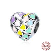 Thailand Sterling Silver European Bead, Heart, without troll & enamel & hollow, 11x11mm, Hole:Approx 4.5-5mm, Sold By PC