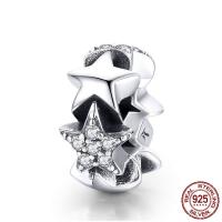 Thailand Sterling Silver European Bead, Star, micro pave cubic zirconia & without troll, 5x11mm, Hole:Approx 4.5-5mm, Sold By PC