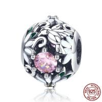 Thailand Sterling Silver European Bead, Round, without troll & enamel & with cubic zirconia & hollow, 12x10mm, Hole:Approx 4.5-5mm, Sold By PC