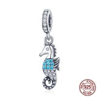 Thailand Sterling Silver European Pendant, Seahorse, micro pave cubic zirconia & without troll, 6x27mm, Hole:Approx 4.5-5mm, Sold By PC