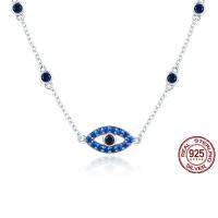 925 Sterling Silver Necklace, Evil Eye, platinum plated, oval chain & for woman & with cubic zirconia, 7x16mm, Sold Per Approx 14.5 Inch Strand