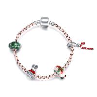 Brass European Bracelet with PU Leather Cord & Lampwork & Zinc Alloy plated & Unisex & micro pave cubic zirconia & enamel nickel lead & cadmium free Sold By Strand