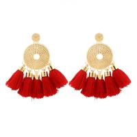 Tibetan Style Tassel Earring, with Nylon, gold color plated, for woman, more colors for choice, 70x70mm, Sold By Pair