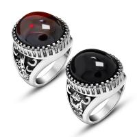 Titanium Steel Finger Ring with Agate Unisex & blacken Sold By PC