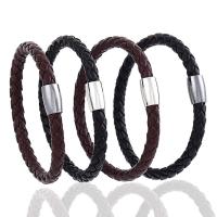 Titanium Steel Bracelet, with PU Leather, plated, Unisex, more colors for choice, 6mm, Sold Per Approx 8 Inch Strand