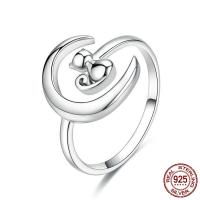 925 Sterling Silver Finger Rings, Moon, platinum plated, adjustable & for woman, 14mm, 2mm, US Ring Size:8, Sold By PC