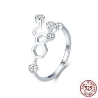 Cyrkonia mikro utorować pierścionki srebrne, Srebro 925, Wzór geometryczny, Platerowane platyną, regulowany & mikro utorować cyrkonia & dla kobiety & pusty, 2mm, rozmiar:8, sprzedane przez PC