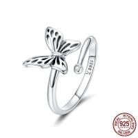 Таиланд стерлингового серебра кольцо, бабочка, регулируемый & Женский & с кубическим цирконием, 2mm, 11mm, продается PC