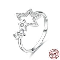Cubic Zirconia Micro Pave 925 Sterling Silver Rings Star platinum plated adjustable & micro pave cubic zirconia & for woman 2mm 13mm US Ring Sold By PC