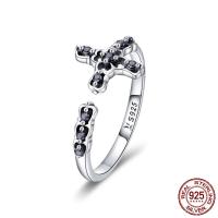 Thailand Sterling Silver Cuff finger ring, Cross, justerbar & micro bana cubic zirconia & för kvinna, 2mm, 10mm, Storlek:8, Säljs av PC