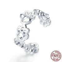925 prata esterlina Cuff Ring Finger, bear Paw, platinado, ajustável & para mulher & vazio, 2mm, tamanho:8, vendido por PC