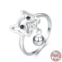 Thailand Sterling Silver Finger Ring 925 Sterling Silver Dog platinum plated & for woman & enamel & hollow 2mm Sold By PC