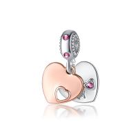 European Style Zinc Alloy Dangle Beads Flat Heart plated without troll & with rhinestone lead & cadmium free 10-30mm Approx 4-4.5mm Sold By Bag