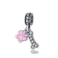 European Style Zinc Alloy Dangle Beads Dog Bone antique silver color plated without troll & enamel & with rhinestone lead & cadmium free 10-30mm Approx 4-4.5mm Sold By Bag