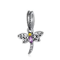 European Style Zinc Alloy Dangle Beads Dragonfly antique silver color plated without troll & with rhinestone lead & cadmium free 10-30mm Approx 4-4.5mm Sold By Bag