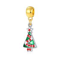 European Style Tibetan Style Dangle Beads, Christmas Tree, plated, without troll & enamel & with rhinestone, lead & cadmium free, 10-30mm, Hole:Approx 4-4.5mm, 20PCs/Bag, Sold By Bag