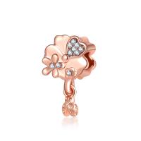 European Style Tibetan Style Dangle Beads, Four Leaf Clover, rose gold color plated, without troll & with rhinestone, lead & cadmium free, 10-30mm, Hole:Approx 4-4.5mm, 20PCs/Bag, Sold By Bag