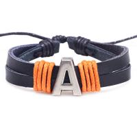 Cowhide Bracelet with Zinc Alloy Alphabet Letter antique silver color plated Unisex Sold Per Approx 7.8 Inch Strand