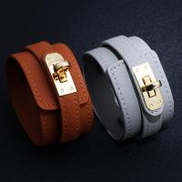 PU Leather Bracelet, with Tibetan Style, gold color plated, for woman, more colors for choice, 38mm, Sold Per Approx 9.3 Inch Strand