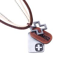 Cowhide Necklace, with Waxed Nylon Cord & Tibetan Style, Cross, plated, for man & 3-strand, Sold Per Approx 17.7 Inch Strand