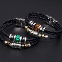 Zinc Alloy Bracelet with Cowhide & Gemstone stainless steel smooth buckle plated & with letter pattern & for man nickel lead & cadmium free 13mm Sold Per Approx 8 Inch Strand