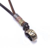Cowhide Sweater Necklace, with Tibetan Style, stainless steel smooth buckle, ring shape, plated, with roman number & for man, Sold Per Approx 27.5 Inch Strand