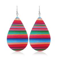 Wood Earring, with Tibetan Style, Teardrop, platinum color plated, for woman, multi-colored, 45x70mm, Sold By Pair