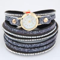 Reloj Wrap, Cuero de PU, con dial de aleación de cinc & Vidrio, para mujer & con diamantes de imitación & multi-hilera, más colores para la opción, 23mm, Vendido para aproximado 13.7 Inch Sarta