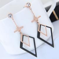 Titanium Steel  Earring plated geometric & for woman & with rhinestone lead & cadmium free Sold By Pair