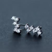 Brass Stud Earring, platinum color plated, for woman & with rhinestone, 6x12mm, Sold By Pair