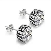 Titanium Steel Stud Earring, Unisex & with cubic zirconia, original color, 9mm, Sold By Pair