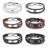 Tibetan Style Bracelet, with PU Leather, plated, for man & 3-strand, more colors for choice, nickel, lead & cadmium free, 39mm, Sold Per Approx 7.5 Inch Strand