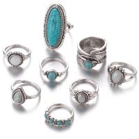 Cink Alloy Ring Set, Cink ötvözet, finger ring, -val Üveg & Gyanta, a nő & megfeketedik, 16mm,17.5mm,18mm,18.5mm, Méret:5-9, Kb 8PC-k/Set, Által értékesített Set