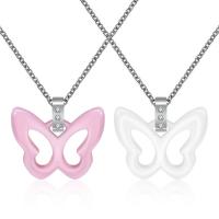 Stainless Steel Jewelry Necklace, with Porcelain, with 2.3inch extender chain, Butterfly, silver color plated, oval chain & for woman & with rhinestone, more colors for choice, 14mm, Sold Per Approx 18.1 Inch Strand